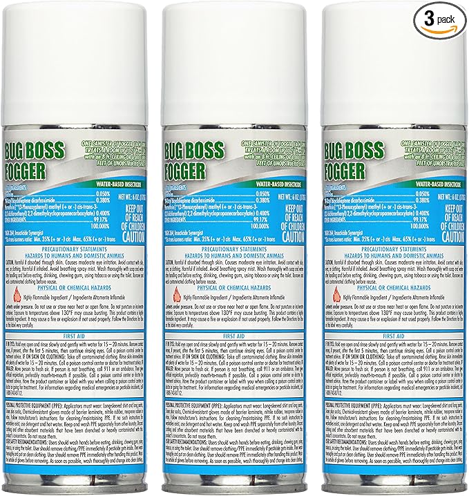 Kinzua Environmental Bug Foggers for Home Indoor & Outdoor Use, Insect Fogger, All Mosquito, Cockroach, Ant, Spider & More, Non-Staining, Water-Base Formula, 6 oz, Pack of 3