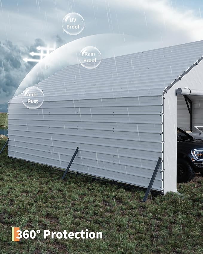 Roofing Panels for Metal Carport 20x25 FT, 20x20 FT, Heavy Duty Metal Carport Kits, 27 Ga. Galvanized Steel Ribbed Panels, 60.23'' x 19.68'', 16 Pcs, White