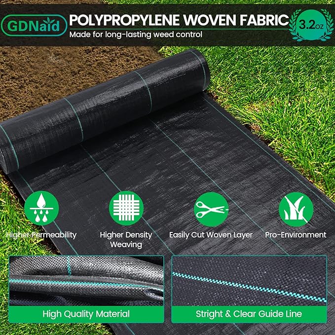 4ftx50ft Weed Barrier Landscape Fabric Heavy Duty, Premium 3.2oz Weed Barrier Fabric Weed Tarp, Weed Fabric, Garden Landscaping Fabric