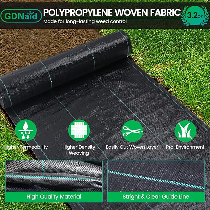 5ftx180ft Weed Barrier Landscape Fabric Heavy Duty, Premium 3.2oz Weed Barrier Fabric Garden Ground Cover, Weed Fabric, Garden Landscaping Fabric