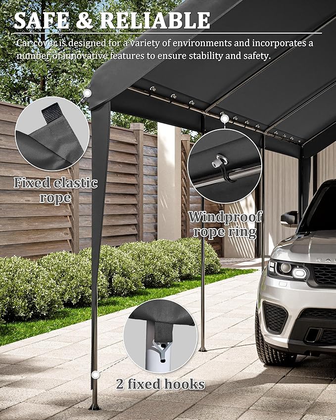 Carport Canopy Replacement Cover 12x20 Heavy Duty Outdoor Portable Car Canopy Oxford Waterproof UV & Tear Resistant Garage Canopy with Ball Bungees (Frame is Not Included)