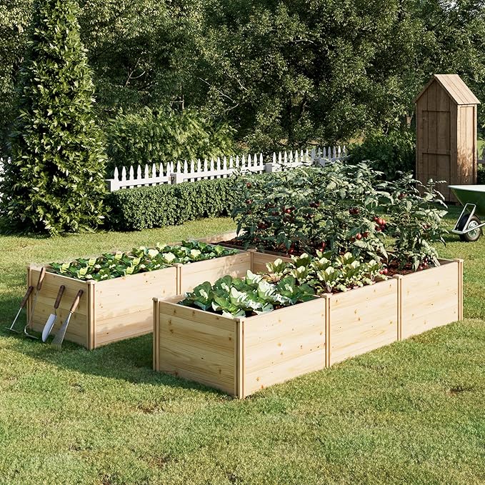 PaPaJet Raised Garden Bed for Outdoor, Seven Grids Deep Large Planter Box for Gardening, Vegetables, Flowers, Herbs(7.5× 9.0× 1.6FT)