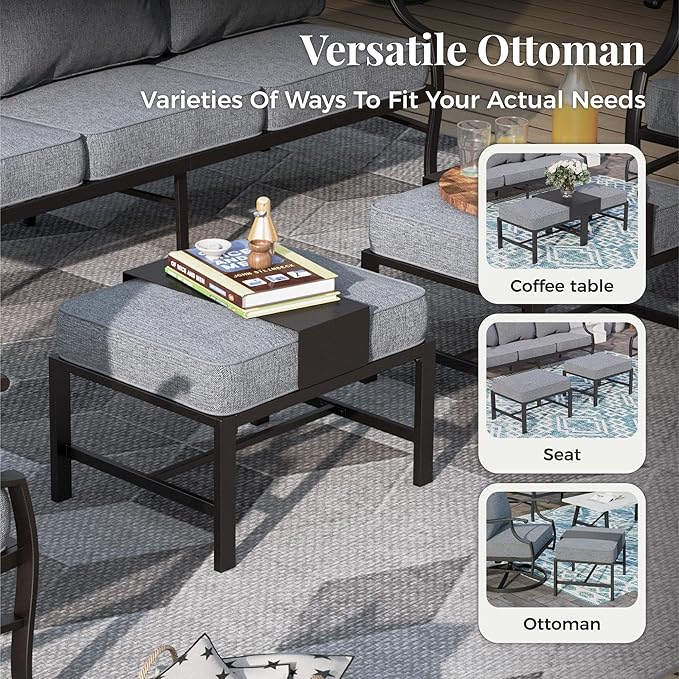 Patio Furniture Set 5 pcs, Outdoor Patio Furniture, 3-Seat Sofa, 2 Single Chairs, 2 Ottomans and 5.75" Extra Thick Cushion, Patio Conversation Set for Garden Backyard Deck,Grey