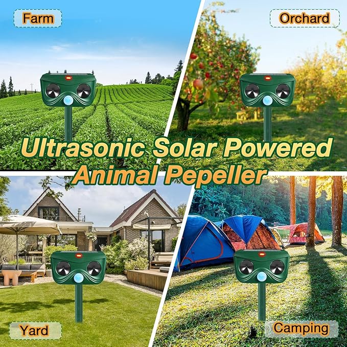 4 Pack Ultrasonic Animal Repellent Outdoor Cat Repellent Outdoor Deer Repllent Devices Animal Deer Deterrent Scare Squirrel, Raccoon, Skunk, Rabbit, Dog with Motion Detector for Yard Garden