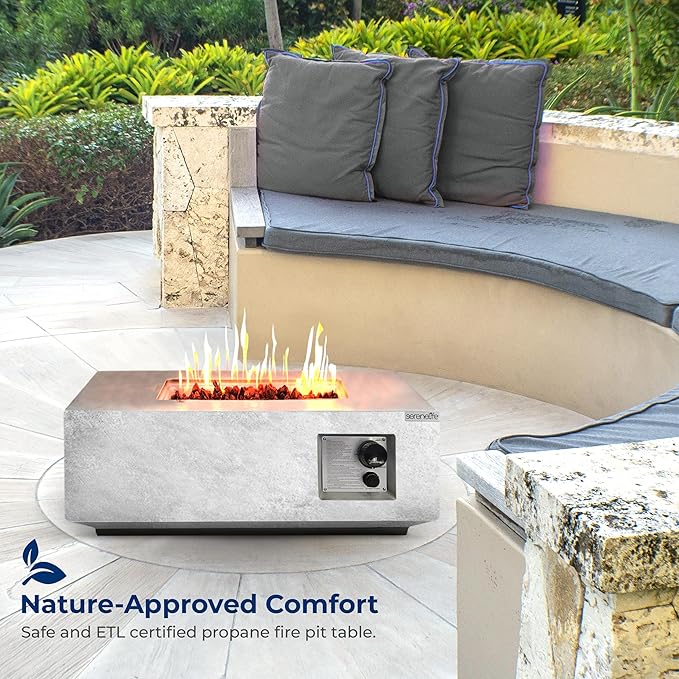 SereneLife Propane Gas Fire Pit Table 40000 BTU Square Outdoor Firepit with Protective Cover, Durable Metal Construction, and Stylish Design for Patio or Backyard