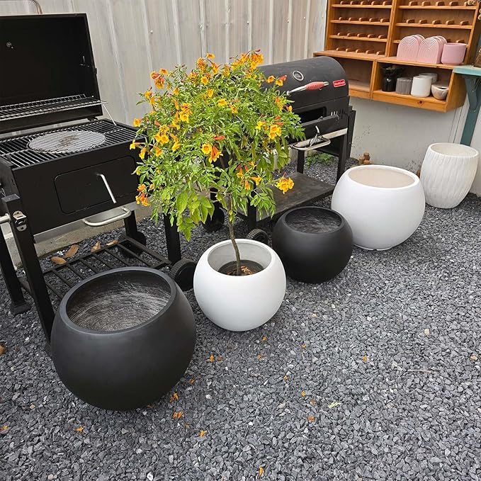 17 H x 21" Dia (15" Pot Opening) Round Fiberstone Planter with Drainage Hole, Black, Indoor/Outdoor Large Plant Pot for Home Patio Garden, Ideal for Large Plants