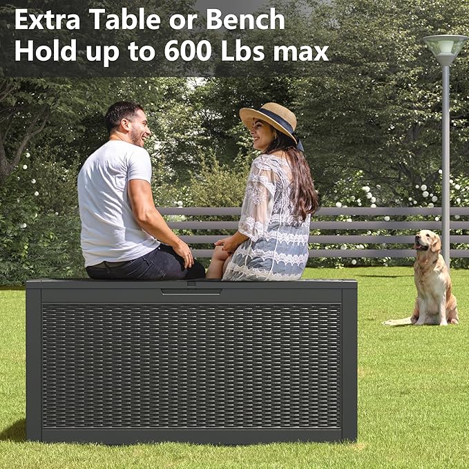 NUNU LAB 101 Gallon Resin Deck Box โ Large Lockable Outdoor Storage Box with Gas Lift, Waterproof Patio Storage for Cushions, Garden Tools, Pool Supplies, and More, Black