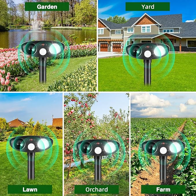 2Pack Solar Ultrasonic Animal Repellent Cat Deterrent Outdoor Solar Animal Repeller with Motion Sensor&LED Strobe Light Deer Repellent to Scare Squirrel Dog Bird Rabbit Skunk Fox Raccoon