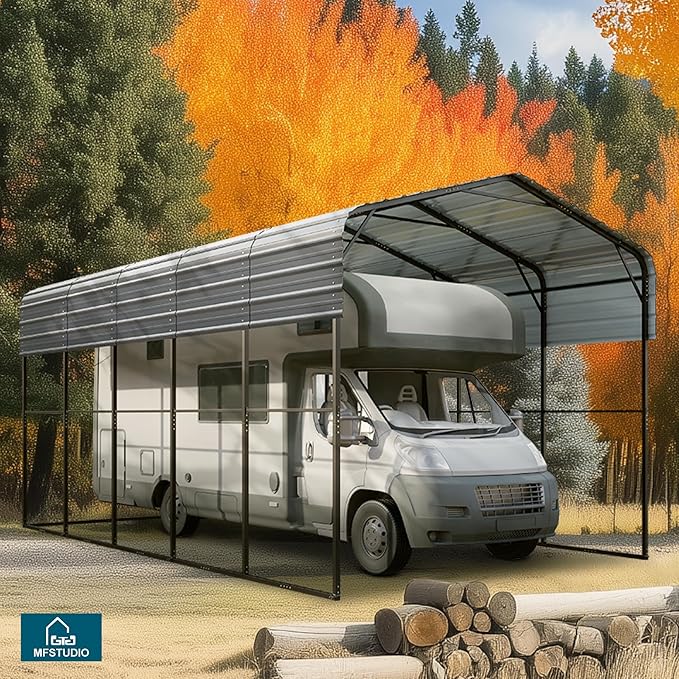 MFSTUDIO RV Carport 14x25 ft, Outdoor Heavy Duty Carports, Height 13 ft for Large RVs Metal Shed Canopy Shelters Garage Shelter Shade Car Ports with Galvanized Roof for Cars, Truck and Boats 