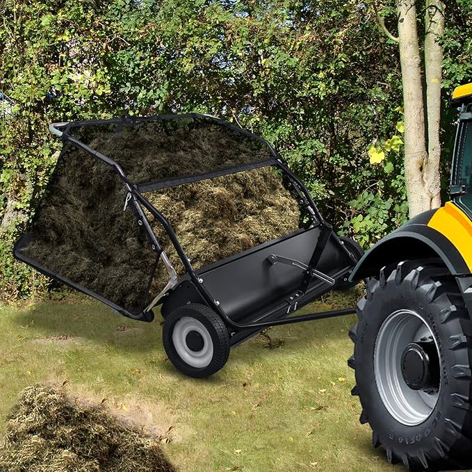Tow Behind Lawn Sweeper, 44 in Pull Behind Lawn Sweeper, 25 cu. ft Large Capacity Leaf & Grass Collector, Heavy Duty Garden Sweepers with Adjustable Sweeping Height for Yard, Lawns, Farm