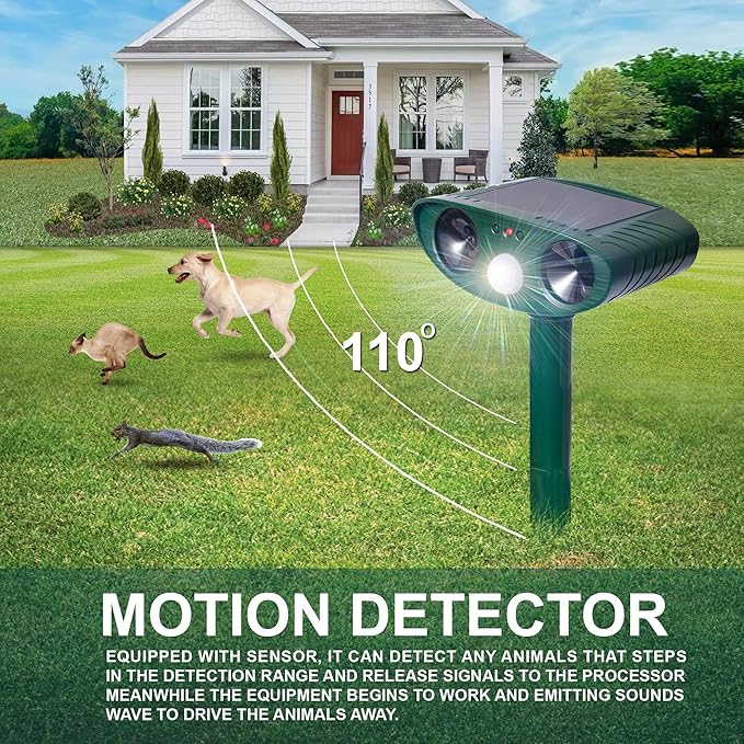 Solar Animal Repeller Cat Repellent 2 Pack Animal Deterrent Devices, Solar Powered Waterproof Outdoor Repels Cat, Dog, Fox, Derrent, Rat