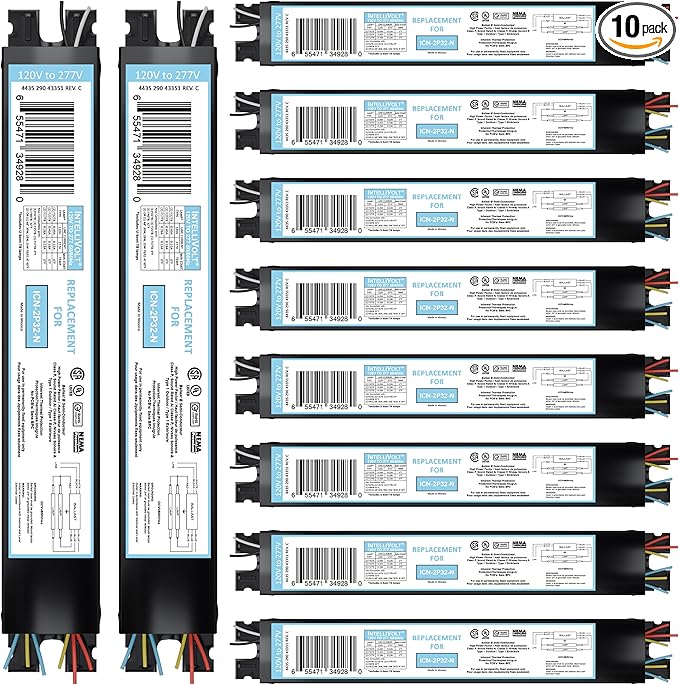 10 Pack - Replacement for ICN-4P32-SC 3 & 4 Lamp T8 Fluorescent Electronic Ballast - 120-277 Volt - Instant Start - UL Approved