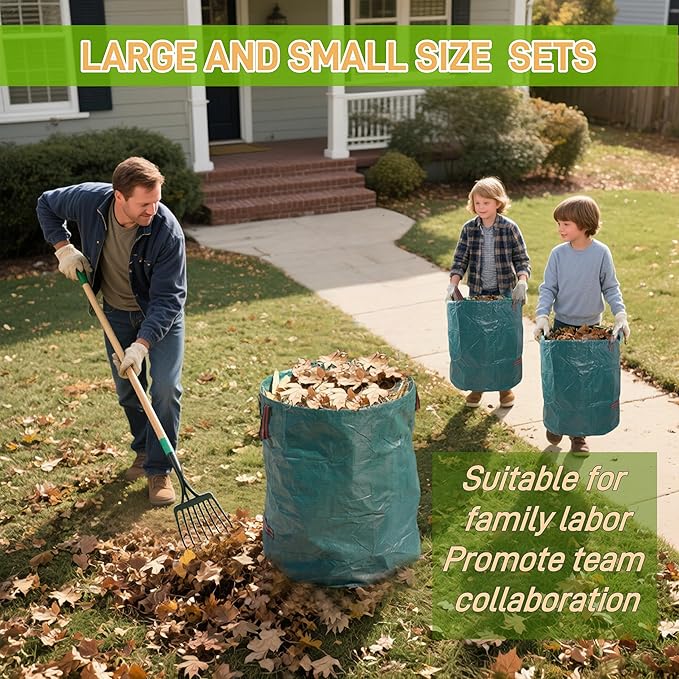 1x72Gallons+2x34Gallons (Free Gloves) Leaf Garden Bags,Reusable Heavy Duty Yard Waste Bag Set,Standable Design and Reinforced 4 Handles for Garden,Lawn,Leaf,Grass,Debris,Camping
