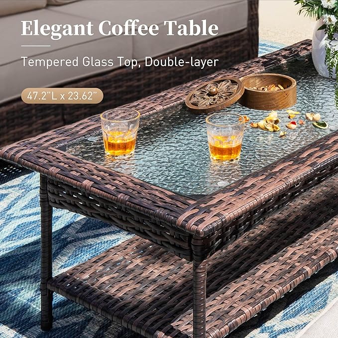 6 Pieces Patio Furniture Set with Swivel Chairs, High Back Wicker Rattan Sofa with Extra Thick Cushion and Coffee Table, Outdoor Conversation Set for Garden Backyard Deck,Beige