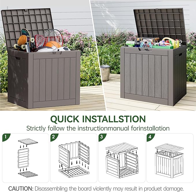 NUNU LAB 32 Gallon Resin Outdoor Storage Box 2 Pack Waterproof Deck Box for Patio Cushions, Garden Tools, Pool Accessories,Backyard Storage Bin,Grey