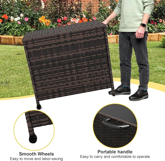 80 Gallon Deck Box, Outdoor Patio Storage Box, Wicker Patio Deck Boxes with Lid, Waterproof and Weather-resistant, Outdoor Furniture for Cushion,Pillows,Indoor, Pool, Balcony, Yard, Garden(Brown)