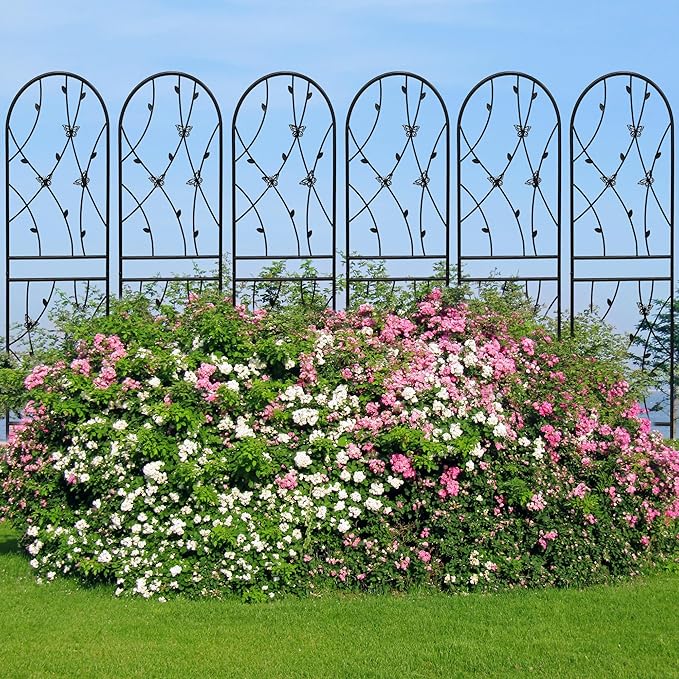 4 Pack Metal Garden Trellis 71" Tall Outdoor Climbing Plant Support for Roses, Flowers, Rustproof Durable Black Galvanized Tube, Lawn Garden Fence Decor Screen (4pcs, 71" H)