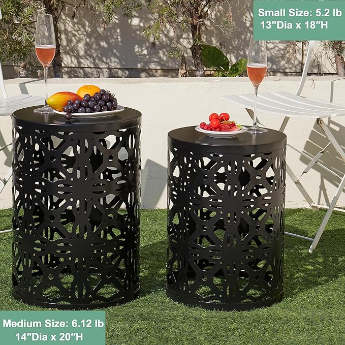Y&M Set of 3 Stacking Coffee Table for Living Room, Patio Side Table,Indoor End Tables for Bedroom, Outdoor Decorative Garden Stool with Heavy Duty Metal Frame Modern Industrial Decor - Black