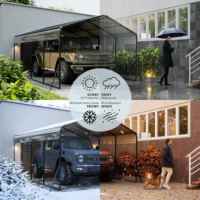 12x20 FT Heavy Duty Metal Carport with Galvanized Steel Frame & Roof, All-Weather Portable Car Garage Shelter, Metal Carports Garage for Cars, Trucks, Boats, Wind & Snow Resistant, Reinforced Base
