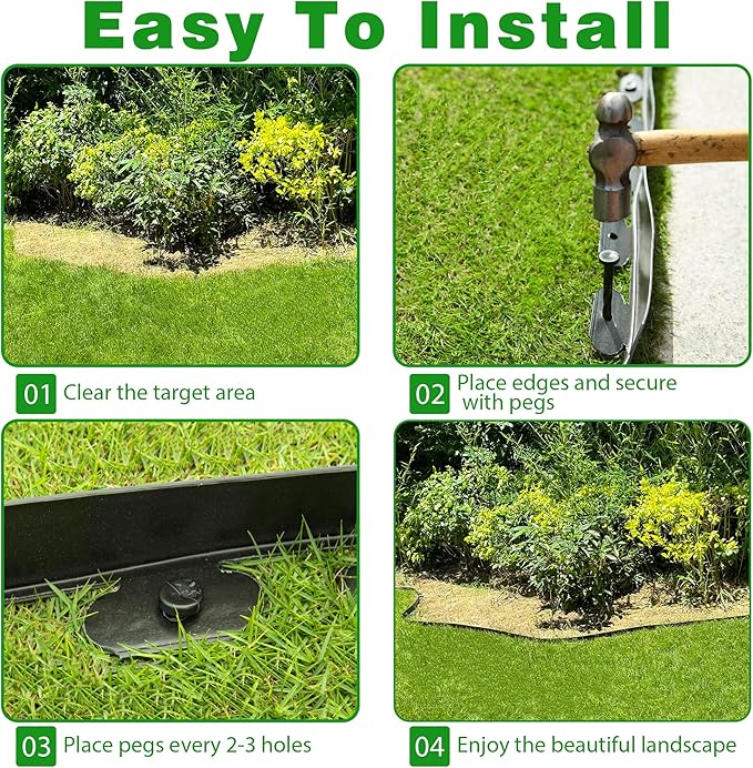 Landscape Edging Border 33 FT 2 Inch Tall with 60 Spikes, Plastic Edging for Landscaping, Garden Edging Border๏ผ Flower Bed, Paver and Lawn Edging Border, Black