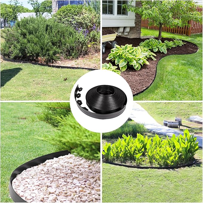 JERIA 2 Inch Tall 33 FT Garden Edging Kit with 45pcs Spikes, Plastic Edging for Landscaping
