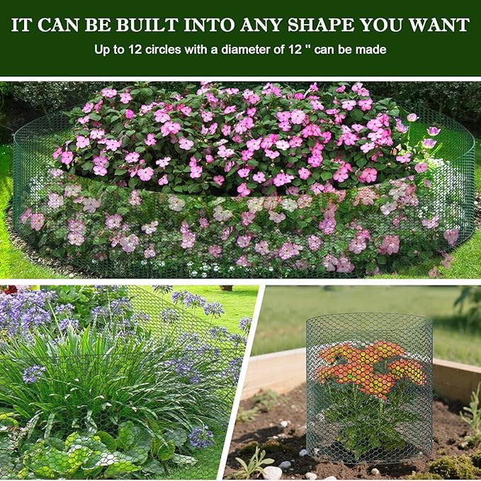 39.4ft x16In Plant Protectors from Animals, Plant Cages for Outdoor Plants, Wire Plant Protector Cage,Chicken Wire Cloche with Gloves, Plier, Ground Stakes & Nylon Ties Protect Plants from Animals 