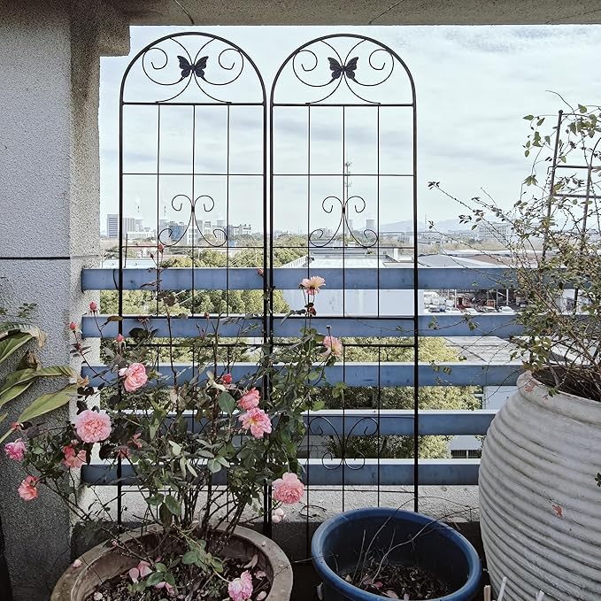 4 Pack Garden Trellises with Black Metal Coating, Trellis for Climbing Plants Outdoor, Roses, Vegetables, Vines, Cucumbers-19.7×71 inches.