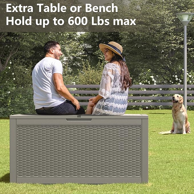 NUNU LAB 101 Gallon Large Waterproof Resin Deck Box, Lockable Outdoor Storage Box with Gas Lift, Patio Cushions, Garden Tools, Pool Supplies, Indoor Outdoor Storage Container, Grey