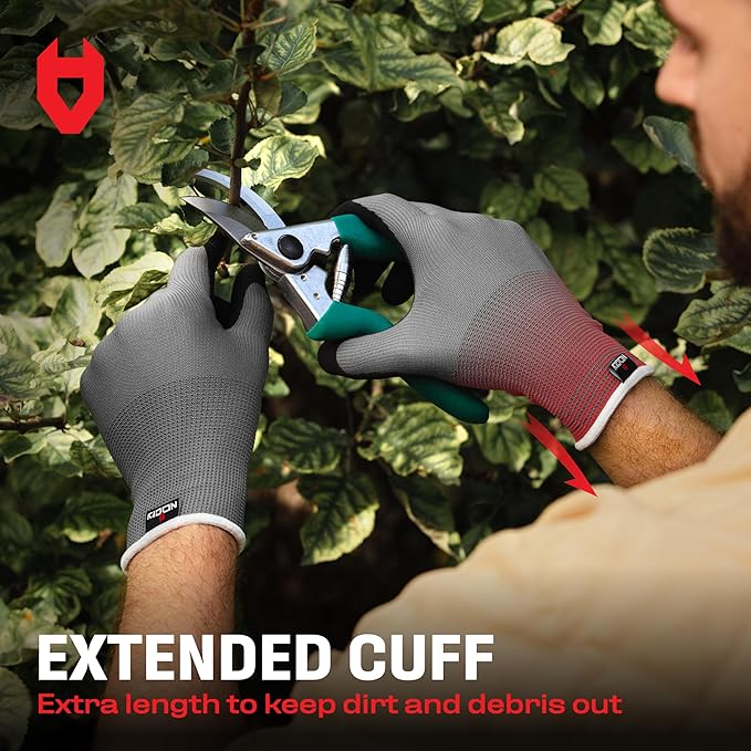 NoCry Gardening Gloves for Men with Strong Grip and Touchscreen Tips — Breathable Rubber Coated Garden Gloves with Superior Dexterity — Snug-Fitting Yard Gloves for Men or Lawn Gloves Men