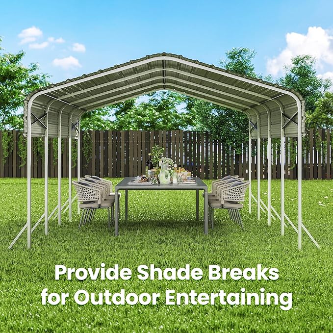 Heavy Duty Metal Carport – Sturdy Structure, All-Weather Protection, Easy Assembly for Cars, Trucks, Boats, Tractors, and Outdoor Storage (White, 12X20 FT)