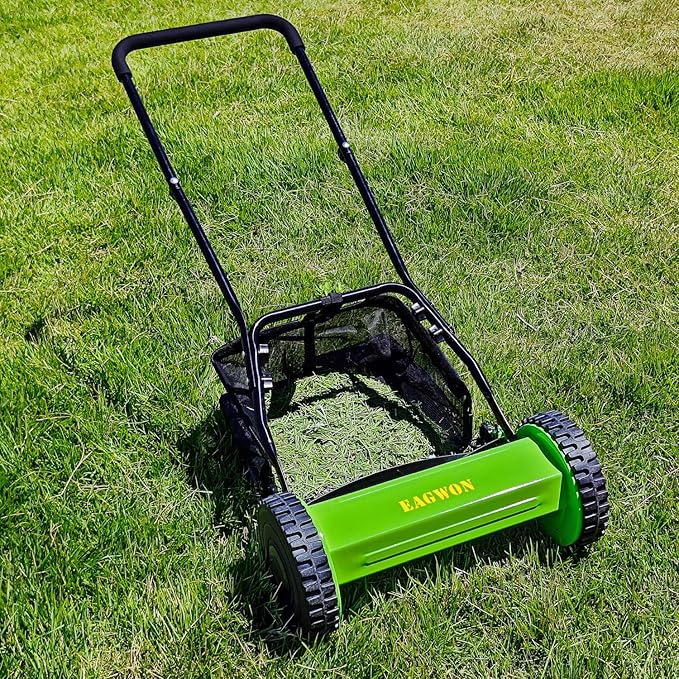 Push Lawn Mower, 16-Inch 5-Blade Walk-Behind Manual Push Reel Lawn Mower - Cordless, Adjustable Height for Effortless Yard & Garden Grass Cutting