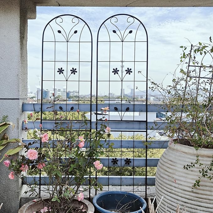 Garden Trellises, 2 Pack Black Metal Coated Rustproof Trellis for Climbing Plants Outdoor, Roses, Vines, Flowers, and Vegetables-19.7×86.7 inches
