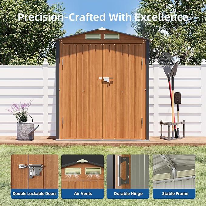 5x3FT Outdoor Storage Shed, Metal Garden Shed with Updated Frame Structure & Double Lockable Doors, Large Tool Shed for Backyard, Patio,Lawn,Utility & Bike Storage