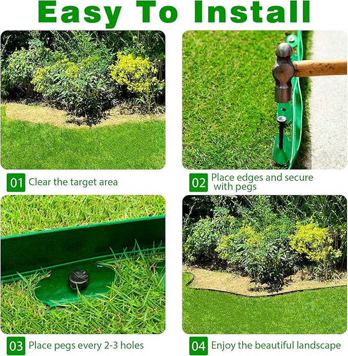 Landscape Edging Border 60 FT 2 Inch Tall with 120 Spikes, Plastic Edging for Landscaping, Garden Edging Border๏ผ Flower Bed, Paver and Lawn Edging Border, Green