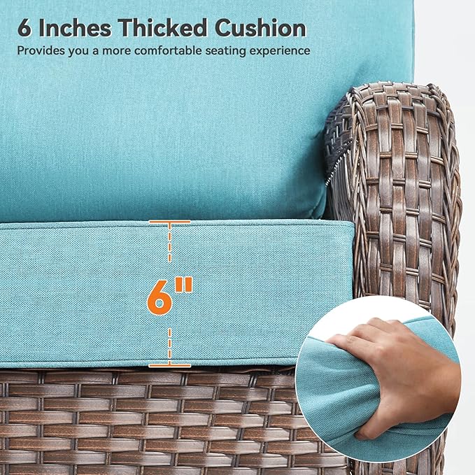 Luxury 6" Outdoor Cushions for Patio Furniture, 24x24x6 Thick Seat Cushion Set of 10, Fade Resistant Couch Chair Replacement Cushions High Density Deep Wicker Chair Cushion w/Removable Cover, Teal