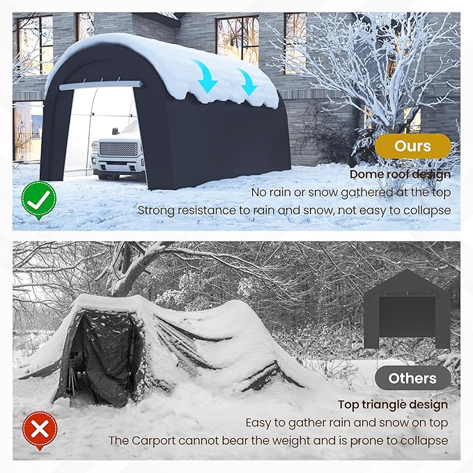 10'x20' Carport, Outdoor Round Portable Garage with 2 Roll up Doors, Heavy Duty Storage Shelter Car Canopy Party Tent, Dark Gray