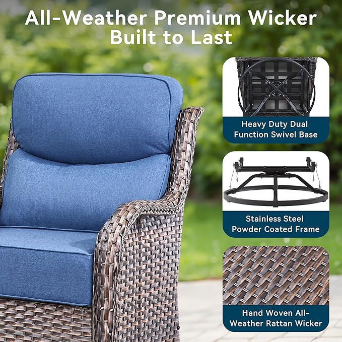 Luxury High Back Outdoor Furniture with 6-Inch Thick Cushions, Patio Furniture Set with Ottomans, 5 PCS Wicker Conversation Set for Porch, Balcony, Deck and Yard