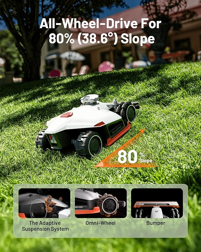 LUBA 2 AWD 3000X Robot Lawn Mower with Replacement Blades, Mowing 0.75 Acre, All-Wheel-Drive for 80% Slope, UltraSense AI Vision & RTK Auto-Mapping, 1.0"-2.7" Adjustable Cutting Height
