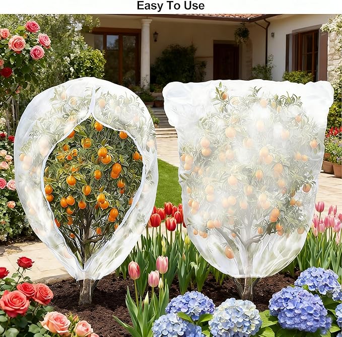 Garden Mesh Netting with Drawstring & Zipper,4PACK 2.3Ft x3.3 FT Mesh Netting Pest Barrier Protection Bird Mosquito Net Plants Cover for Patio Vegetable Plants Fruit Tree