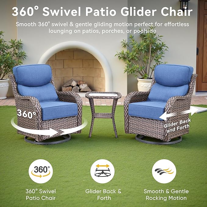 Luxury High Back Outdoor Furniture with 6-Inch Thick Cushions, Patio Furniture Set with Ottomans, 5 PCS Wicker Conversation Set for Porch, Balcony, Deck and Yard