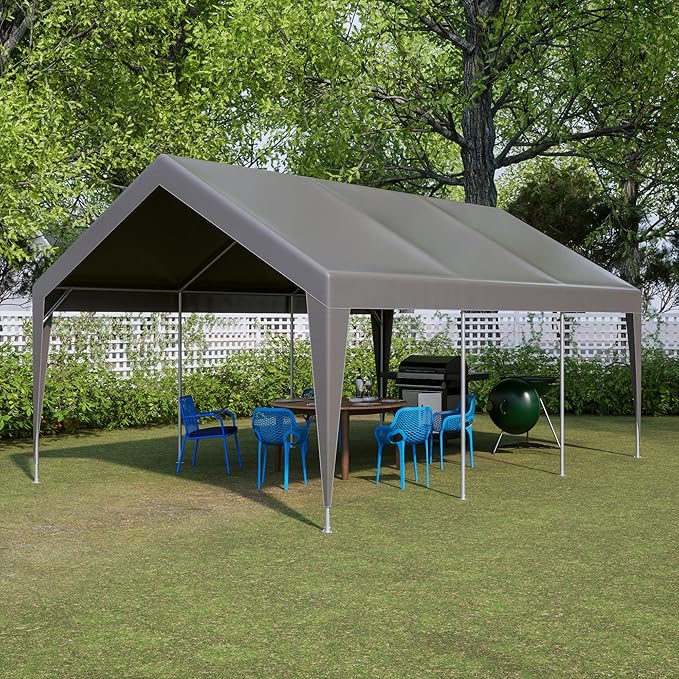 Carport 13x20ft Portable Garage Car Canopy Heavy Duty Car Port with Mesh Windows and Removable Sidewalls UV Resistant Waterproof All-Season Tarp for SUV,Boat,Car, Truck Gray
