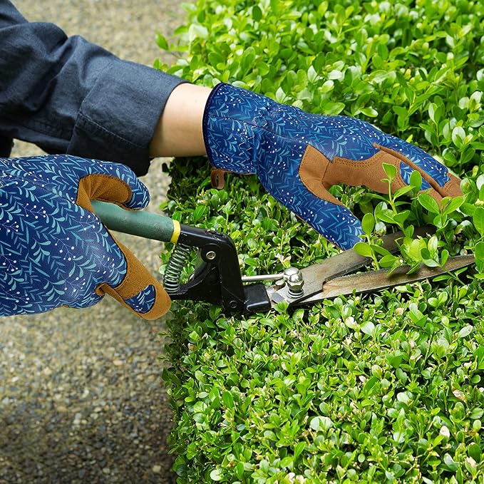 Bamllum Leather Gardening Gloves for Women - Working Gloves for Weeding, Digging, Planting, Raking and Pruning