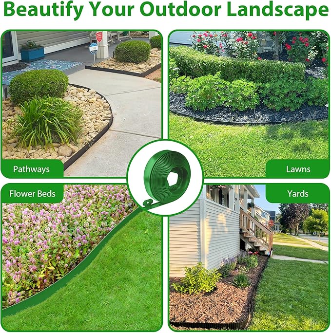 Landscape Edging Border 60 FT 2 Inch Tall with 120 Spikes, Plastic Edging for Landscaping, Garden Edging Border๏ผ Flower Bed, Paver and Lawn Edging Border, Green