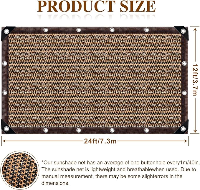 80% Sunblock Shade Cloth Net Resistant - 12x24Ft Garden Shade Mesh for Plant Cover, Greenhouse, Chicken Coop, Kennels, Tomatoes Plants