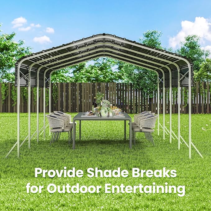 12x20Ft Carport, Heavy Duty Metal Car Port, All-Weather Protection, Easy Assembly for Cars, Trucks, Boats, Tractors, and Outdoor Storage