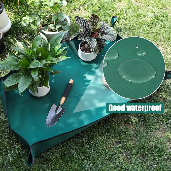 Oxford Houseplants Repotting Mat, Waterproof Indoor Plant Potting Tray, Foldable Bonsai Repotting Pad, Garden Soil Mess Workspace Cloth for Succulent, Cactus, Aloe Vers, 29.5 x 29.5