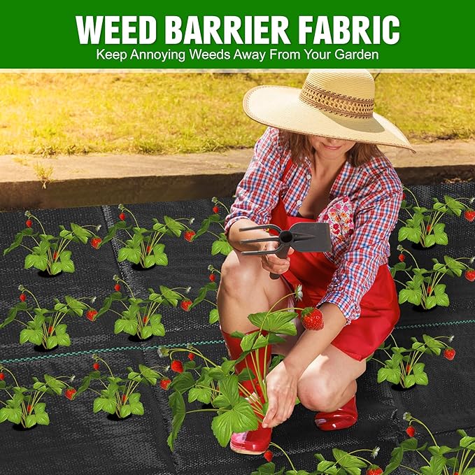 1.3FT x 50FT Weed Barrier Landscape Fabric Heavy Duty, 3.2oz Premium Gardening Weed Control Mat with 10 U-Shaped Securing Pegs, Ground Cover for Garden Beds, Farming, Underlayment, Commercial Driveway
