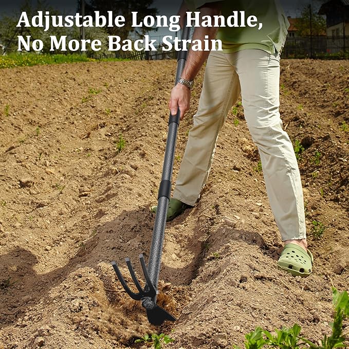 Adjustable Garden Hoe – Multi-Purpose Weeding & Digging Tool with Ergonomic Handle, Length (16"-60"), Rust-Proof Coated Steel, Heavy Duty for Farm, Yard, Gardening