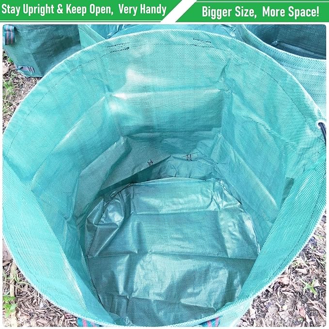 Professional 3-Pack 63 Gallons Lawn Garden Bags (D31, H19 inches) Reusable Yard Waste Bag with Gardening Gloves - Patio Standable Bag,Leaf Bag,Trash Containers,Plant Clippings Bag with 4 Handles