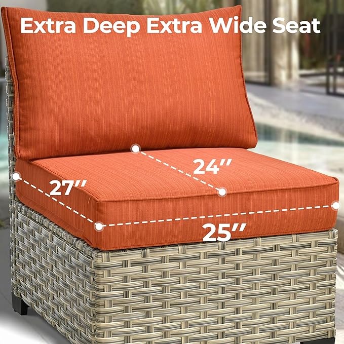 HOOOWOOO Outdoor Sectional Patio Furniture Set with Fire Pit Table,13 Pieces Wicker Conversation Sets L Shaped Couch,Extra Deep Out Door Sofa Outside Furniture with Swivel Chairs,Brick Red